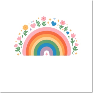 Rainbow and flowers Posters and Art